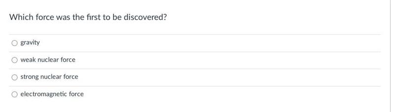 Which force was the first to be discovered? Group of answer choices due 11:59 help-example-1