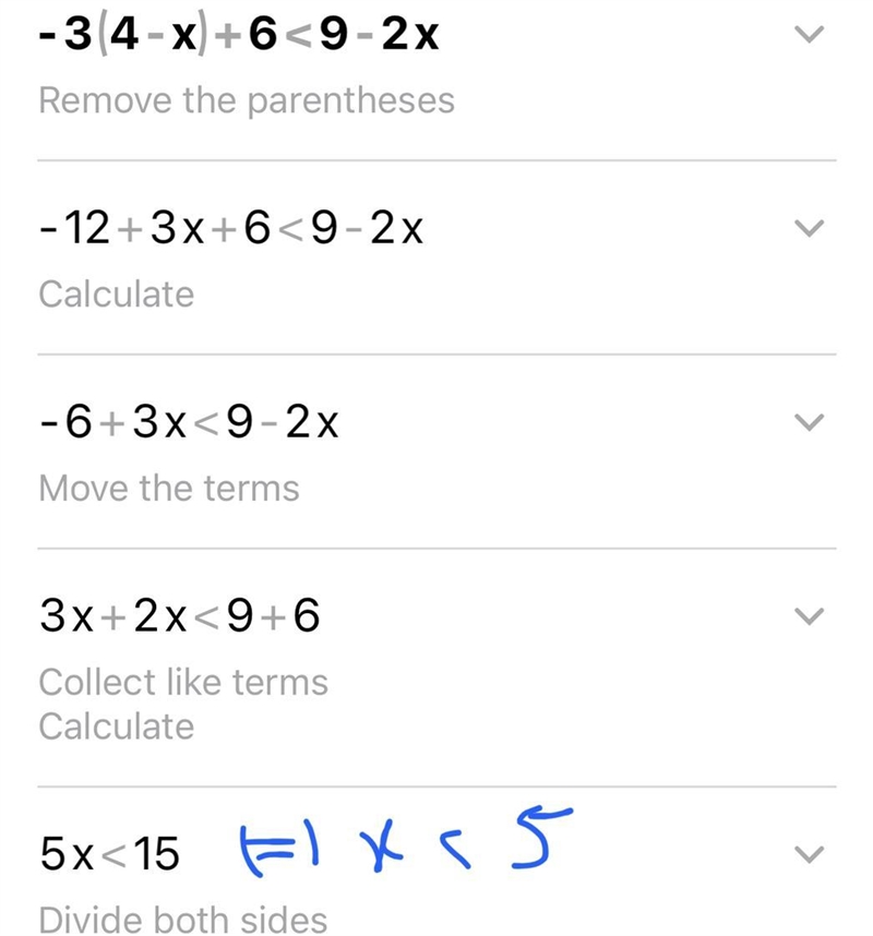 Write an inequality that describes all the solutions to "-3(4" – x) + 6 &lt-example-1