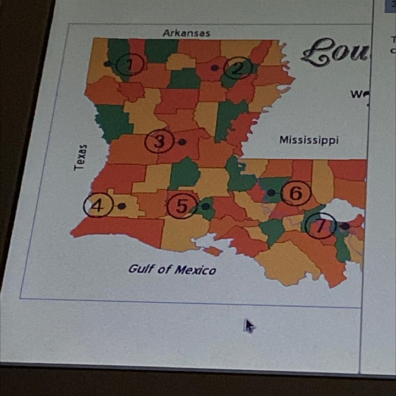 The map above shows important Louisiana cities. Which number represents the city of-example-1