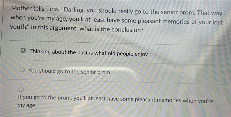 Mother tells Tina, "Darling, you should really go to the senior prom. That way-example-1