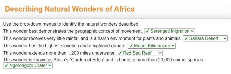 Use the drop-down menus to identify the natural wonders described. This wonder best-example-1