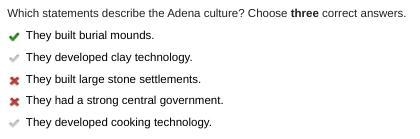 Which statements describe the Adena culture? Choose three correct answers. They built-example-1