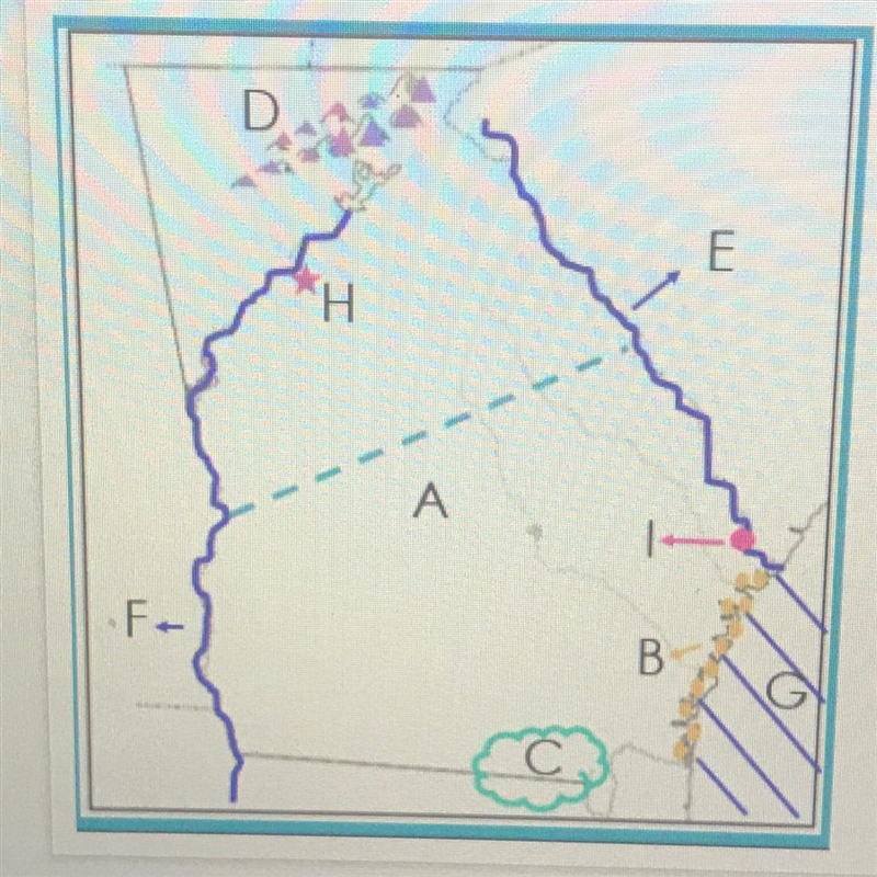 Correctly identify the physical features on the map by typing your answers below: A-example-1