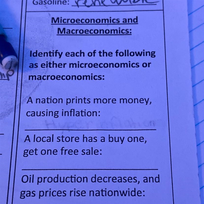 Microeconomics and Macroeconomics: Identify each of the following as either microeconomics-example-1