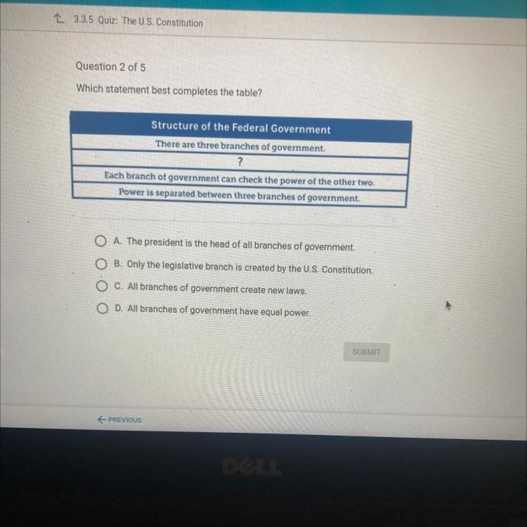 Which statement best completes the table? Structure of the Federal Government There-example-1