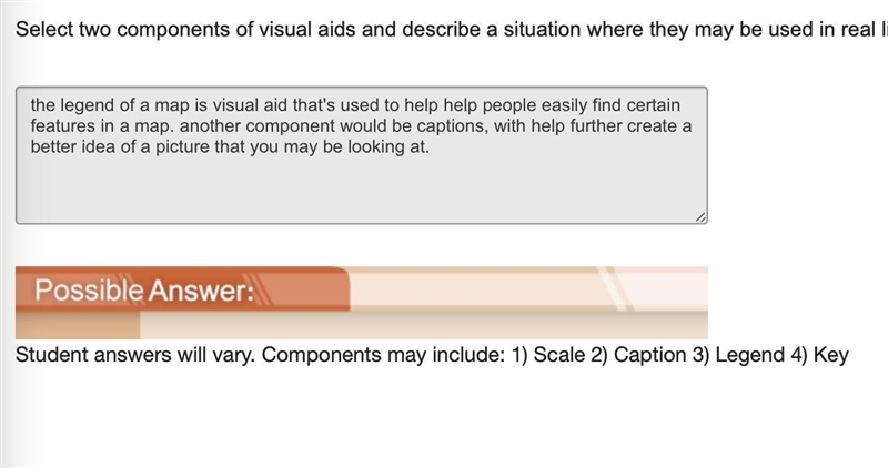 Select two components of visual aids and describe a situation where they may be used-example-1