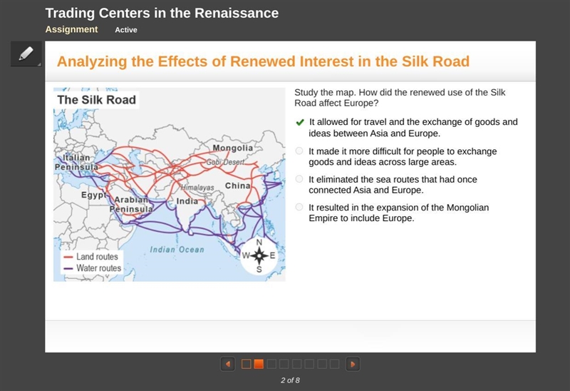 The Silk Road Study the map. How did the renewed use of the Silk Road affect Europe-example-1