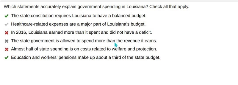 Which statements accurately explain government spending in Louisiana? check all that-example-1