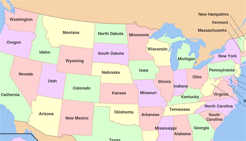 Which U.S. state is not separated from Canada by a natural border? Michigan Ohio North-example-1