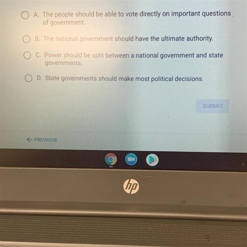 Which statement would most likely be made by a supporter of federalism?-example-1