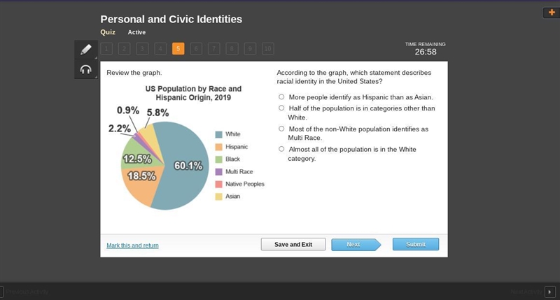 According to the graph, which statement describes racial identity in the United States-example-1