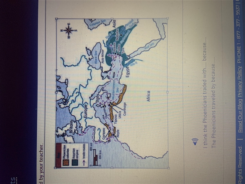 Looking at the map, write three sentences about phoenicians and their trading patterns-example-1