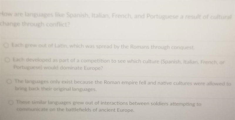 How are languages like Spanish, Italian, French, and Portuguese a result of cultural-example-1