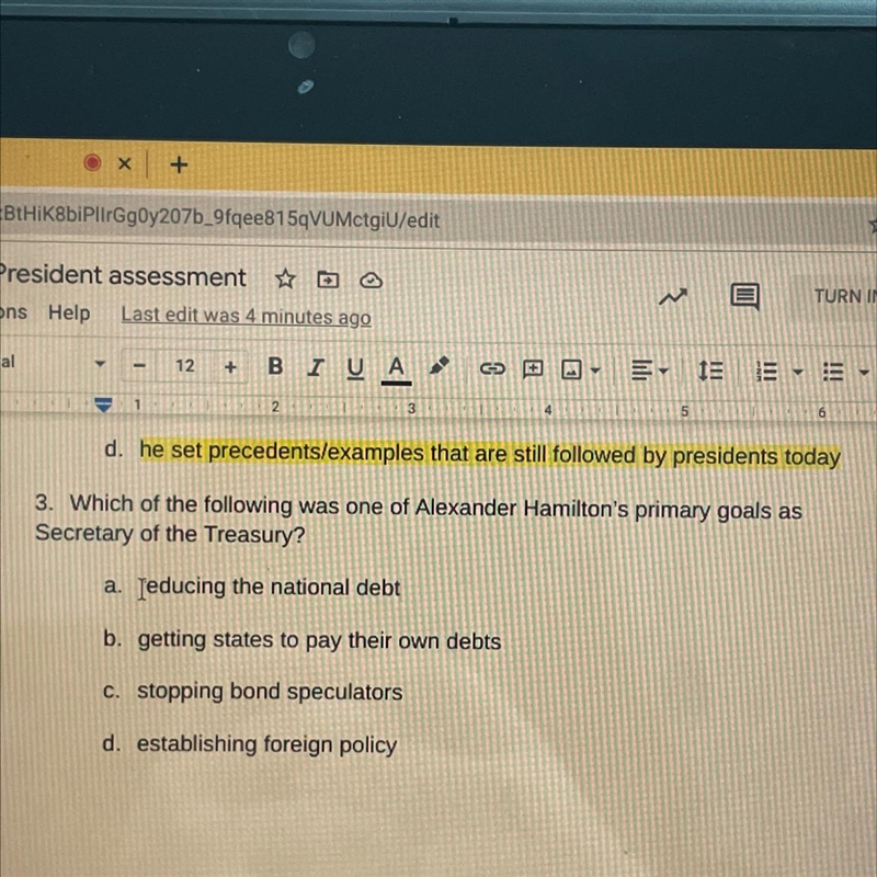 Which of the following was one of Alexander ￼ Hamilton's primary goals as a secretary-example-1