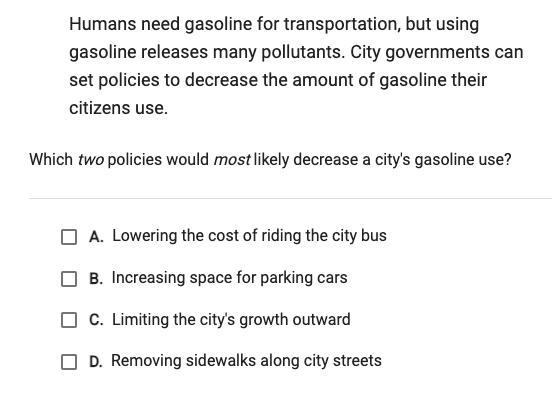 Please help. Humans need gasoline for transportation, but using gasoline releases-example-1