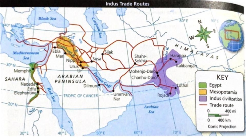 Q1. How did Mesopotamia traders get to the Indus Valley by water? Q2. Why were there-example-1