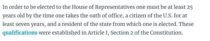 What are the three qualifications in order to be elected into the House of representatives-example-1