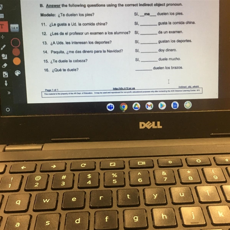 B. Answer the following questions using the correct indirect object pronoun. Modelo-example-1