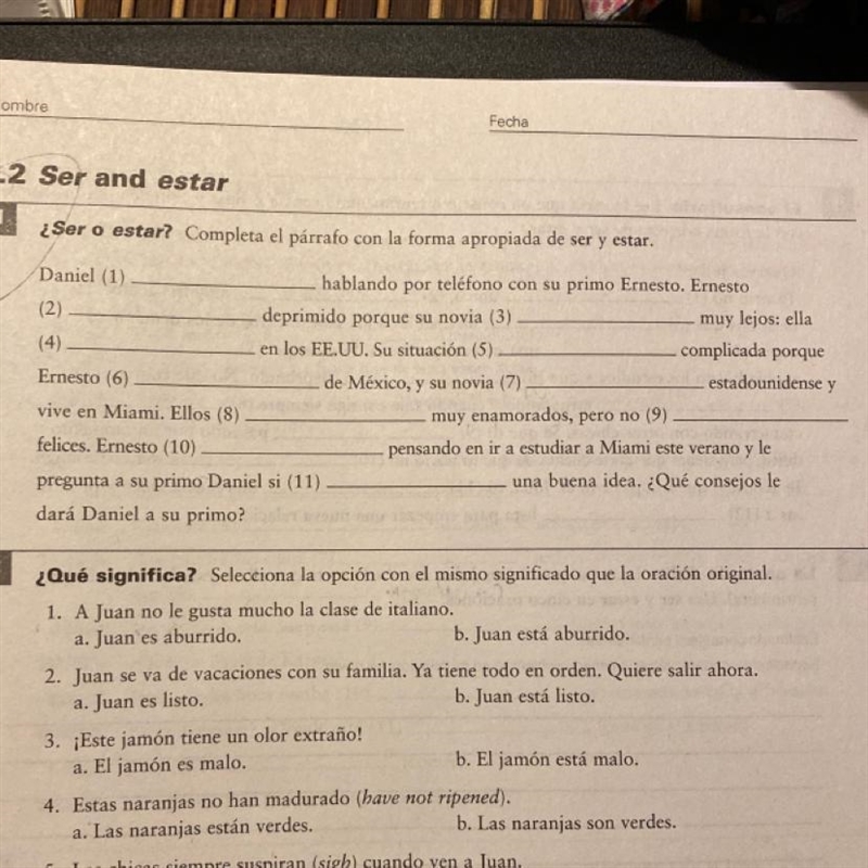 Section 1 Ser o Estar?-example-1