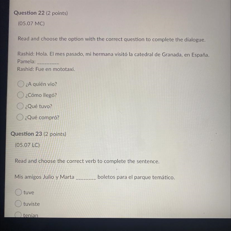 Read and choose the option with the correct question to complete the dialogue. Rashid-example-1