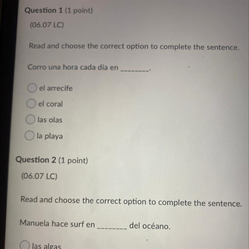 Read and choose the correct option to complete the sentence. Corro una hora cada d-example-1