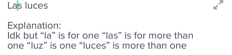 Choose the correct plural form of the following word. la luz la luzes la luces las-example-1