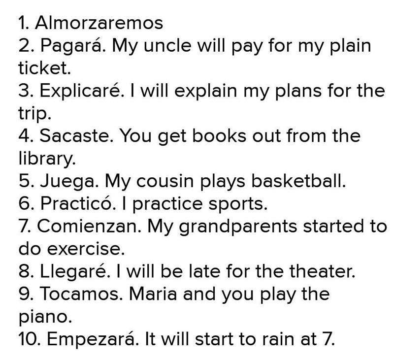 5. Mi primo Conjuga los siguientes verbos en la forma correcta del pretérito y traduce-example-1