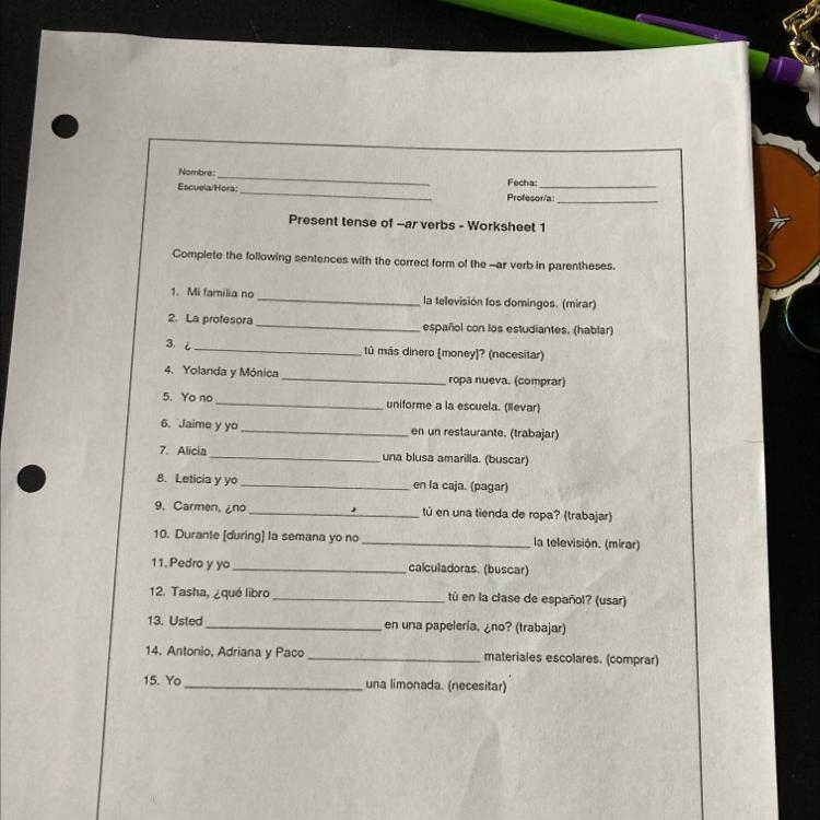 Please help homework due in an hour!!!!! Present tense ar verbs worksheet 1-example-1