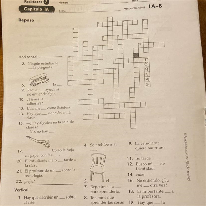 SPANISH CROSSWORD: I really need some help getting this Capitulo 1A 1A- 8 crossword-example-1