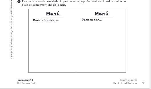 PLEASE HELP: Usa las palabras del vocabulario para crear un pequeño menú en el cual-example-1