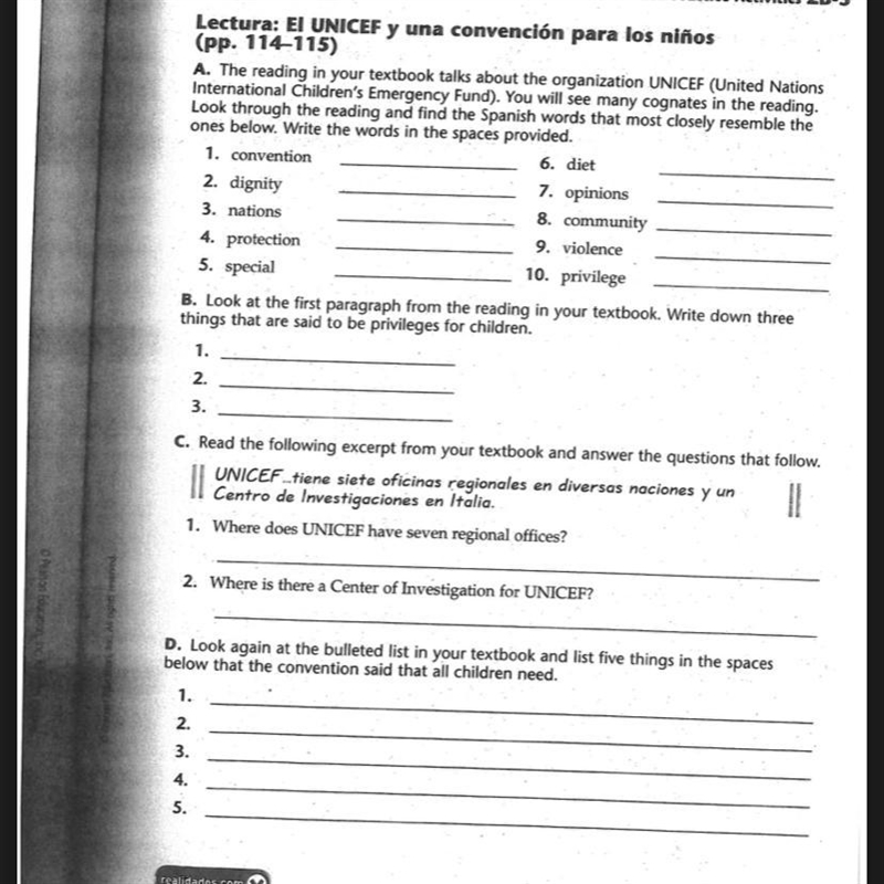 Lectura: EUNICEF y una convención para los niños The reading in your textbook talks-example-1