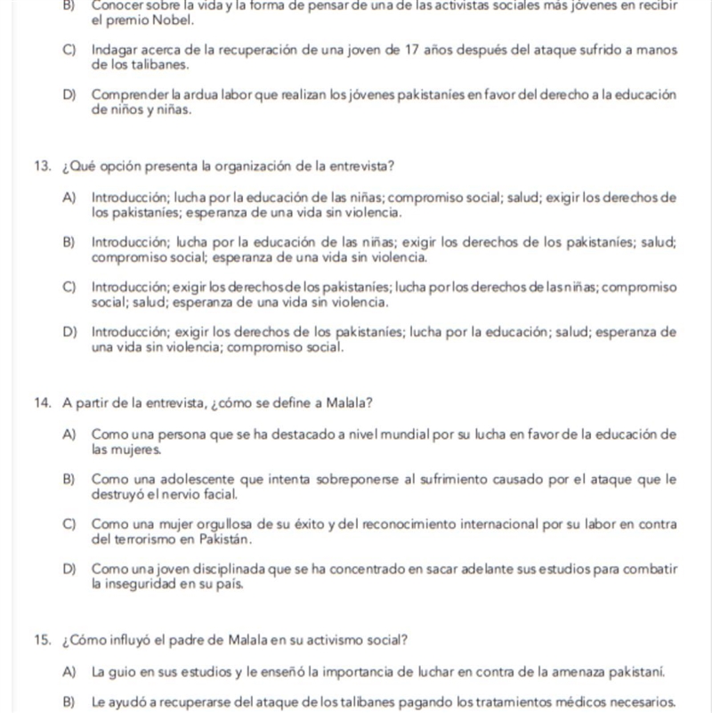 12. ¿Cuál es el propósito de la entrevista? A) Entender la grave situación social-example-1