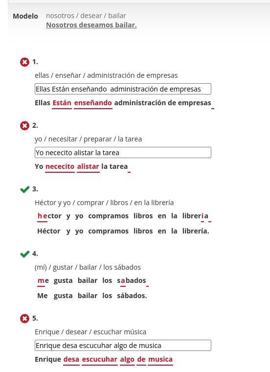 1.Enrique desa escucuhar algo de musica 2.Yo nececito alistar la tarea 3.Ellas Est-example-1