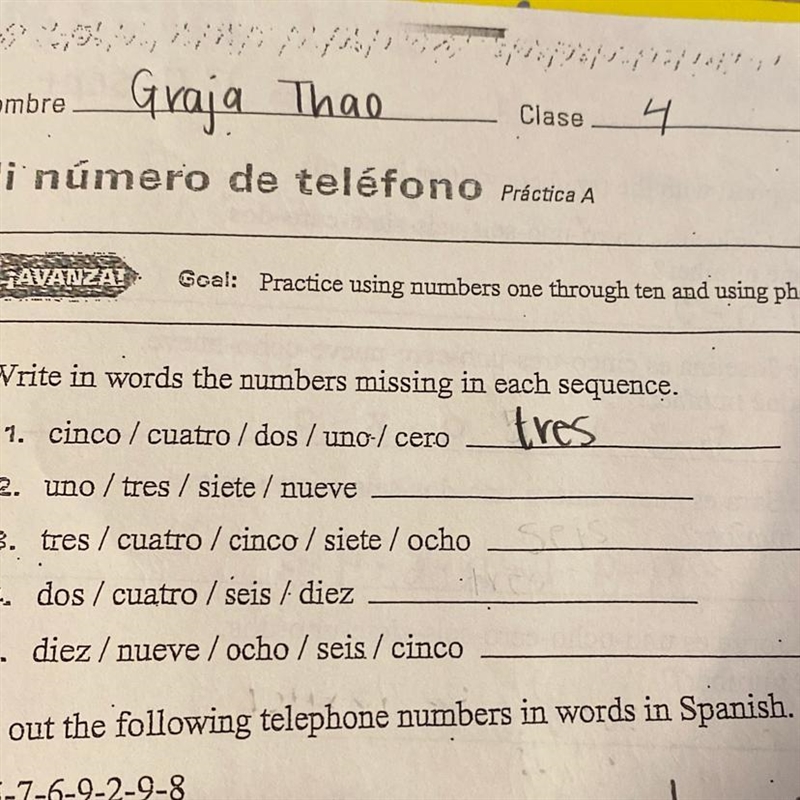 SAVANZAT Gcal: Practice using numbers one through ten and using phone na 1 Write in-example-1