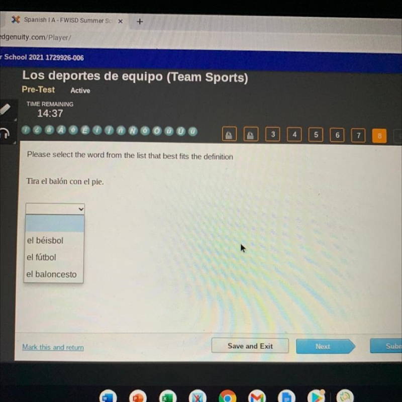 Tira el balón con el pie. el béisbol el fútbol el baloncesto-example-1