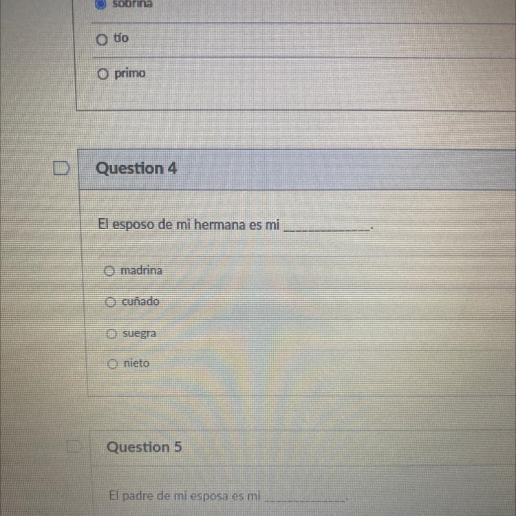 Question 4 El esposo de mi hermana es mi madrina cuñado suegra O nieto-example-1