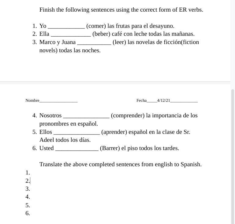 HEY CAN ANYONE PLS ANSWER DIS SPANISH WORK!!-example-1