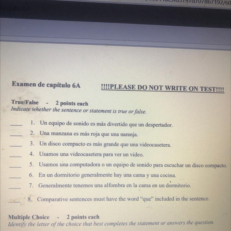 For those fluent in Spanish, can you help determine which sentences are true and false-example-1