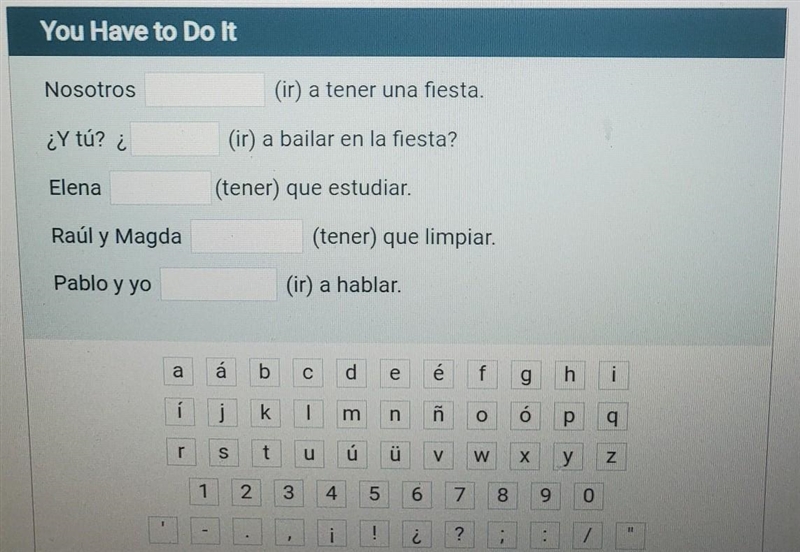 Write in the correct form of ir or tener in the following, telling what people have-example-1