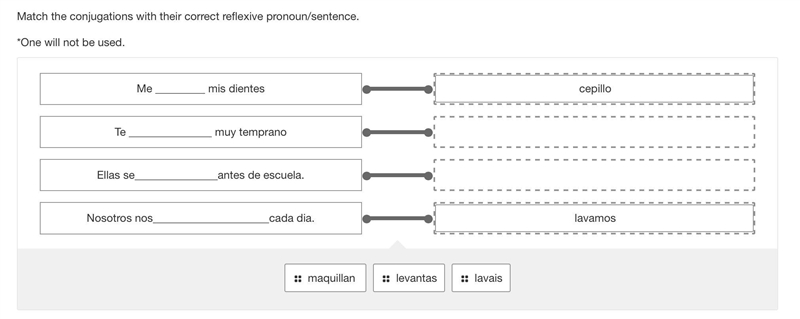 Match the conjugations with their correct reflexive pronoun/sentence. *One will not-example-1