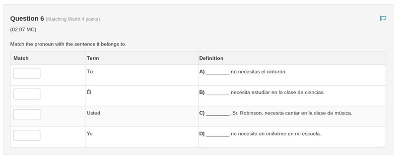 This is a Spanish 1 class on FLVS and I need help.-example-1