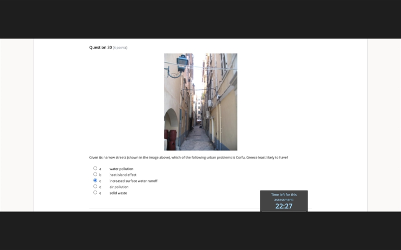 Given its narrow streets (shown in the image above), which of the following urban-example-1