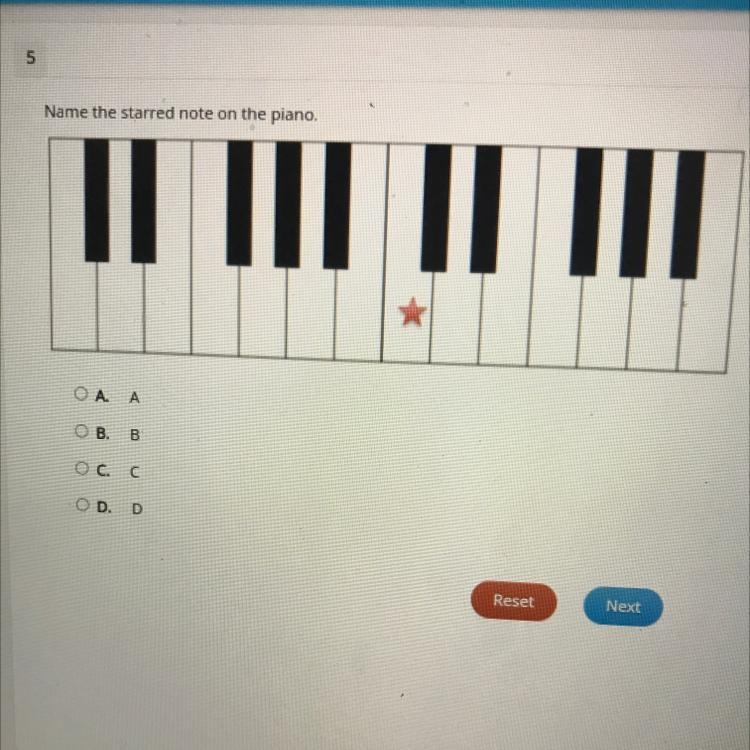 Name the starred note on the piano. А. А B. В C. C D. D-example-1