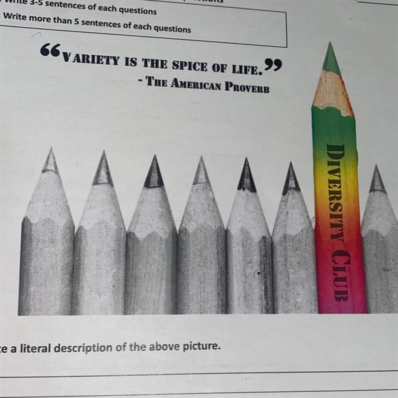 Write a literal description of “variety is the spice of life.” - the American Proverb-example-1