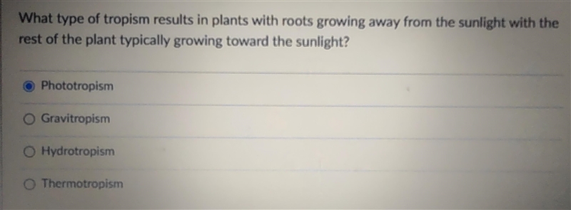 What type of tropism results in plants with roots growing away from the sunlight with-example-1