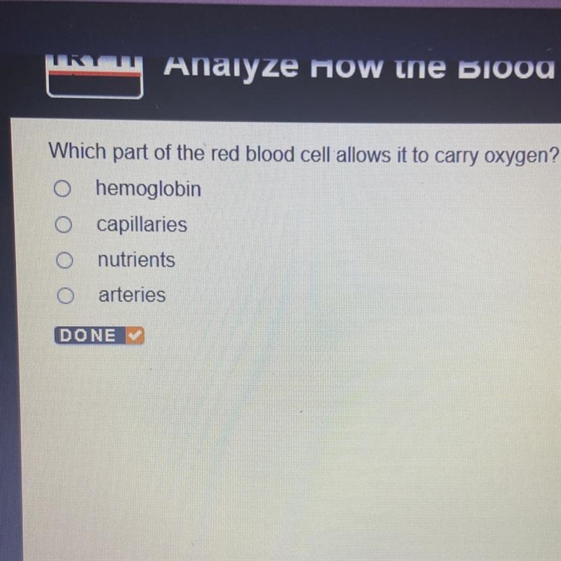 Which part of the red blood cell allows it to carry oxygen-example-1