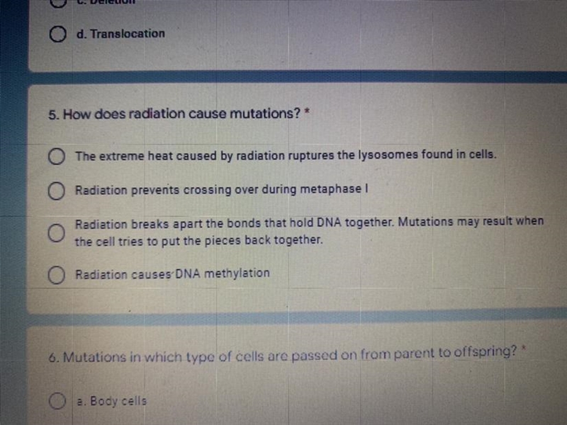 How does radiation cause mutations?a) The extreme heat caused by radiation ruptures-example-1