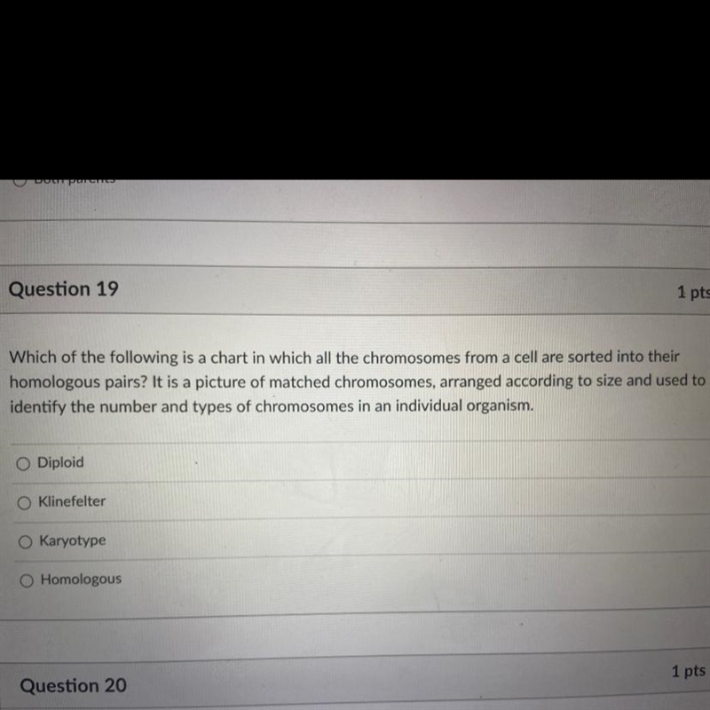 Which of the following is a chart in which all the chromosomes from a cell are sorted-example-1