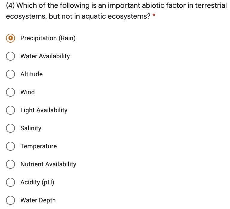 Which of the following is an important abiotic factor in terrestrial ecosystem, but-example-1