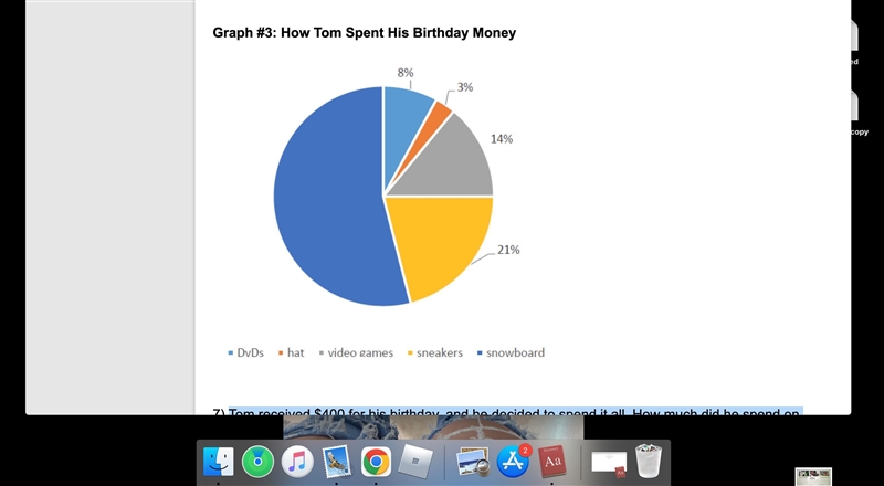 7) Tom received $400 for his birthday, and he decided to spend it all. How much did-example-1